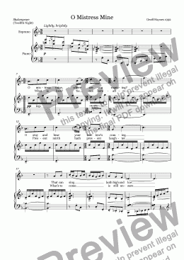 page one of O Mistress Mine (song for soprano & piano)