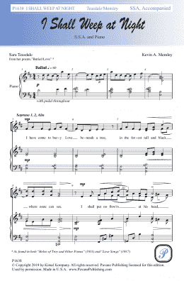 page one of I Shall Weep at Night (SSA Choir)
