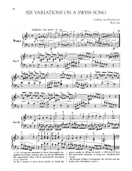 page one of Six Variations On A Swiss Song, WoO 64 (Piano Solo)