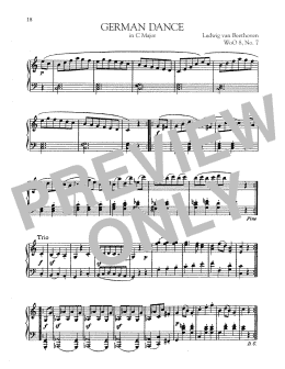 page one of German Dance In C Major, WoO 8, No. 7 (Piano Solo)