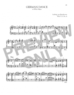 page one of German Dance In B-Flat Major, WoO 13, No. 6 (Piano Solo)