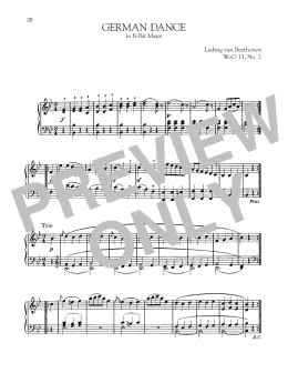 page one of German Dance In B-Flat Major, WoO 13, No. 2 (Piano Solo)