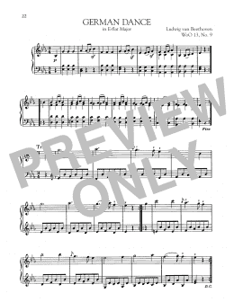 page one of German Dance In E-Flat Major, WoO 13, No. 9 (Piano Solo)