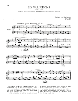 page one of Six Variations On "Nel Cor Piu Non Mi Sento" (Piano Solo)