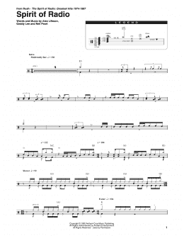 page one of Spirit Of Radio (Drums Transcription)