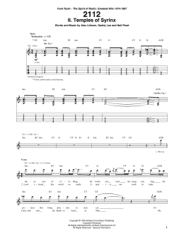 page one of 2112 - II. The Temples Of Syrinx (Guitar Tab)