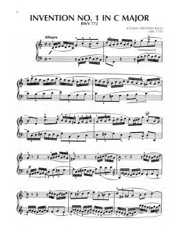page one of Invention No. 1 In C Major, BWV 772 (Piano Solo)