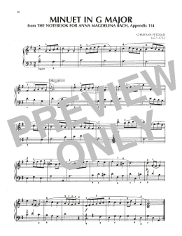 page one of Minuet In G Major, BWV Anh. 114 (Piano Solo)
