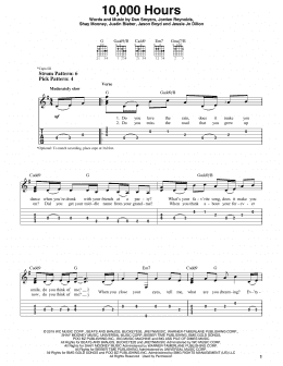 page one of 10,000 Hours (Easy Guitar Tab)