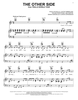 page one of The Other Side (from Trolls World Tour) (Piano, Vocal & Guitar Chords (Right-Hand Melody))