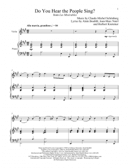 page one of Do You Hear The People Sing? (from Les Miserables) (Violin and Piano)