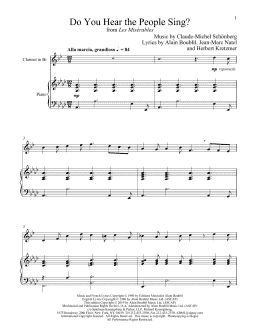 page one of Do You Hear The People Sing? (from Les Miserables) (Clarinet and Piano)