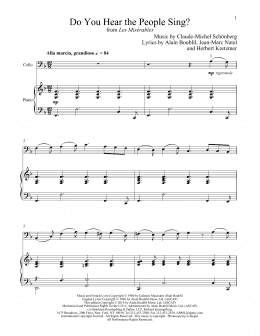 page one of Do You Hear The People Sing? (from Les Miserables) (Cello and Piano)