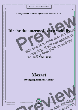 page one of Mozart-Die ihr des unermeβlichen weltalls,for Flute and Piano