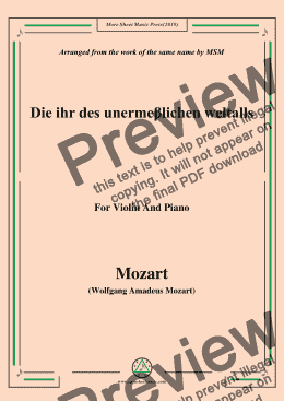 page one of Mozart-Die ihr des unermeβlichen weltalls,for Violin and Piano