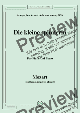 page one of Mozart-Die kleine spinnerin,for Flute and Piano