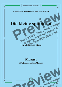 page one of Mozart-Die kleine spinnerin,for Violin and Piano