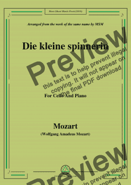 page one of Mozart-Die kleine spinnerin,for Cello and Piano
