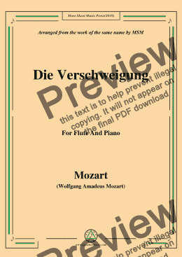 page one of Mozart-Die verschweigung,for Flute and Piano
