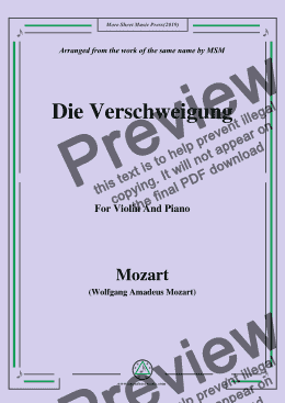 page one of Mozart-Die verschweigung,for Violin and Piano