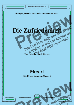 page one of Mozart-Die zufriedenheit,for Violin and Piano