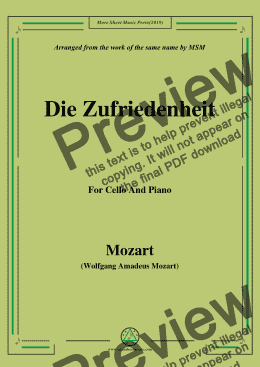 page one of Mozart-Die zufriedenheit,for Cello and Piano