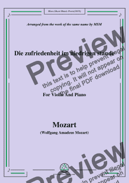 page one of Mozart-Die zufriedenheit im niedrigen stande,for Violin and Piano