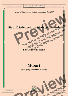 page one of Mozart-Die zufriedenheit im niedrigen stande,for Cello and Piano