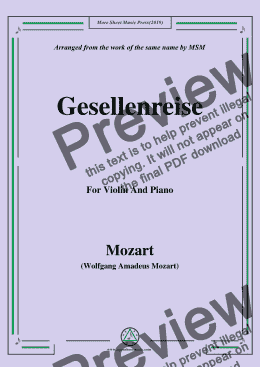 page one of Mozart-Gesellenreise,for Violin and Piano