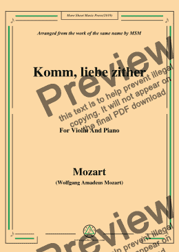 page one of Mozart-Komm,liebe zither,for Violin and Piano