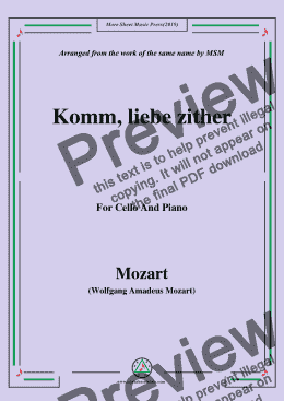 page one of Mozart-Komm,liebe zither,for Cello and Piano