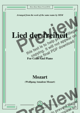 page one of Mozart-Lied der freiheit,for Cello and Piano