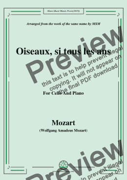 page one of Mozart-Oiseaux,si tous les ans,for Cello and Piano