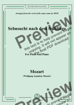 page one of Mozart-Sehnsucht nach dem frühlinge,for Flute and Piano