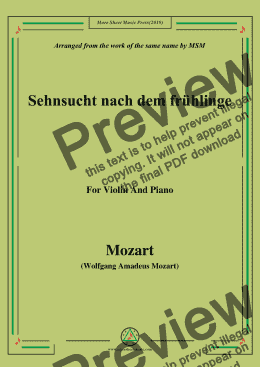 page one of Mozart-Sehnsucht nach dem frühlinge,for Violin and Piano