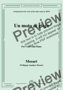 page one of Mozart-Un moto di gioja,for Cello and Piano