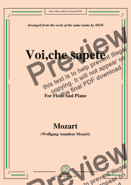 page one of Mozart-Voi,che sapete,for Flute and Piano