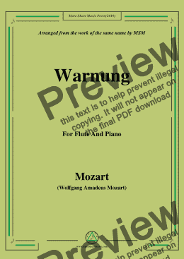 page one of Mozart-Warnung,for Flute and Piano