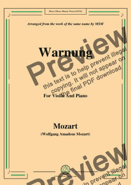 page one of Mozart-Warnung,for Violin and Piano
