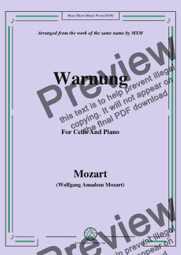 page one of Mozart-Warnung,for Cello and Piano