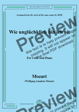 page one of Mozart-Wie unglüchklich bin ich nit,for Cello and Piano