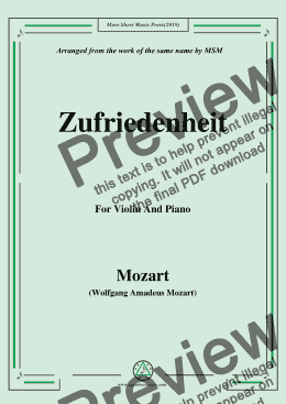 page one of Mozart-Zufriedenheit,for Violin and Piano