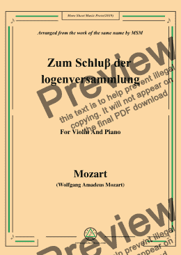 page one of Mozart-Zum Schluβ der logenversammlung,for Violin and Piano