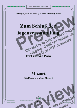 page one of Mozart-Zum Schluβ der logenversammlung,for Cello and Piano