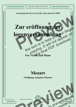 page one of Mozart-Zur eröffnung der logenversammlung,for Violin and Piano