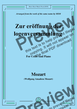 page one of Mozart-Zur eröffnung der logenversammlung,for Cello and Piano