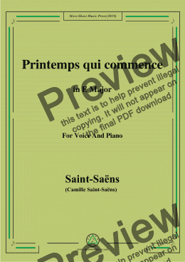 page one of Saint-Saëns-Printemps qui commence,from 'Samson et Dalila',in E Major,for Voice and Piano