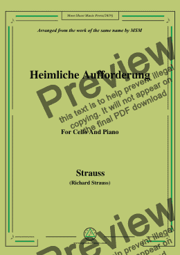 page one of Richard Strauss-Heimliche Aufforderung, for Cello and Piano