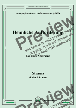 page one of Richard Strauss-Heimliche Aufforderung, for Flute and Piano