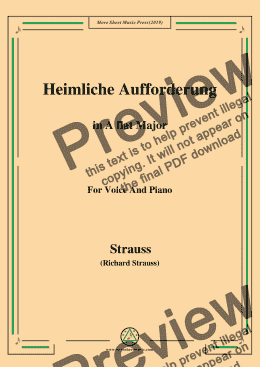 page one of Richard Strauss-Heimliche Aufforderung in A flat Major,For Voice&Pno